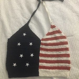 AE woven American flag halter crop top
